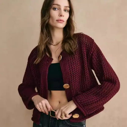 Cardigan femme maille texturée détails crochetés – SecretBombe
