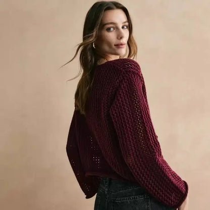 Cardigan femme mi-saison bordeaux élégant – SecretBombe