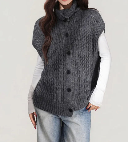 Cardigan sans manches femme en maille grise style européen – secretbombe