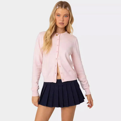 Cardigan femme en polyester manches longues avec boutons, disponible en plusieurs couleurs