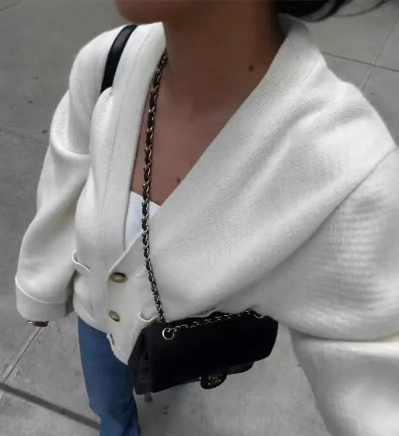 Cardigan pour femme à manches longues, couleur taupe et blanc, motif uni, 
