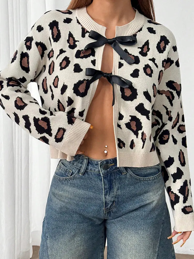 Cardigan léopard femme manches longues à nœuds – secretbombe