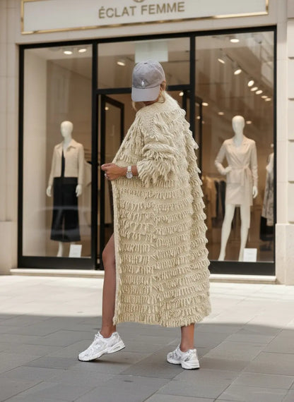 Cardigan abricot femme, gilet long à franges, style doux et élégant