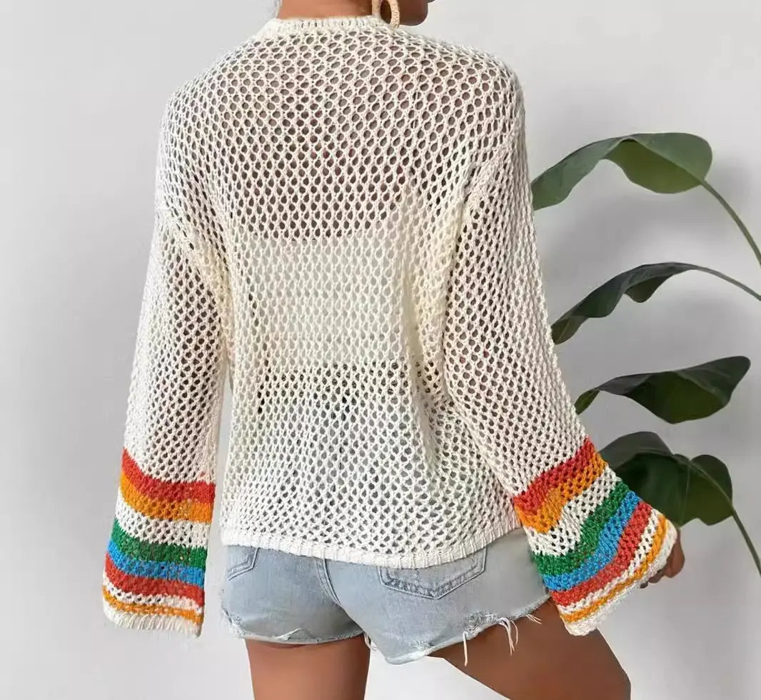 Cardigan femme crochet fait main manches évasées style bohème chic - SecretBombe