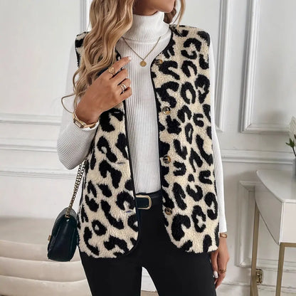Gilet femme léopard avec boutons style urbain – secretbombe