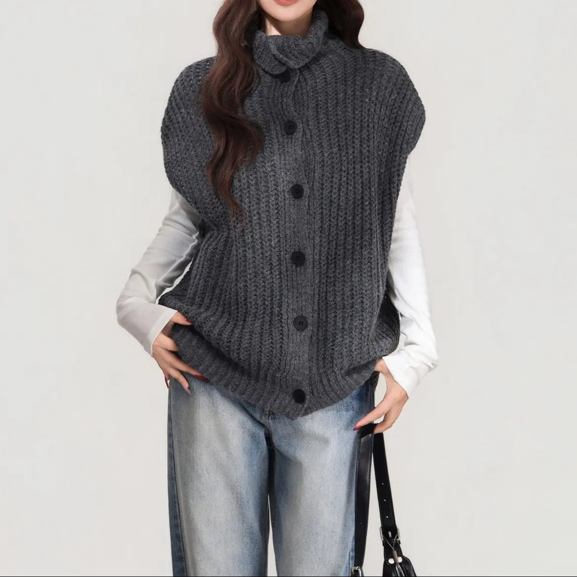 Cardigan sans manches femme en maille grise style européen – secretbombe