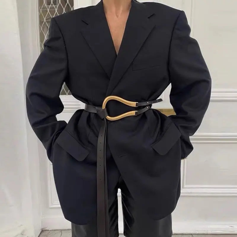 Ceinture femme en cuir végan noir avec boucle dorée – secretbombe