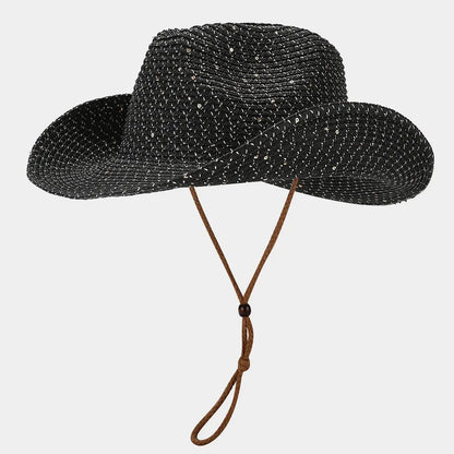 Chapeau cowboy femme noir en paille tressée été SecretBombe