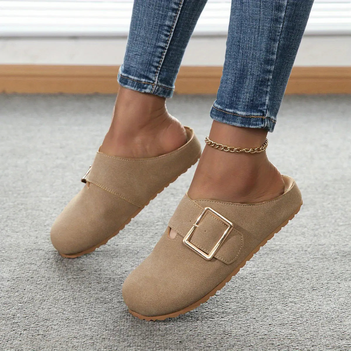 Mules femme taupe à boucle style décontracté SecretBombe
