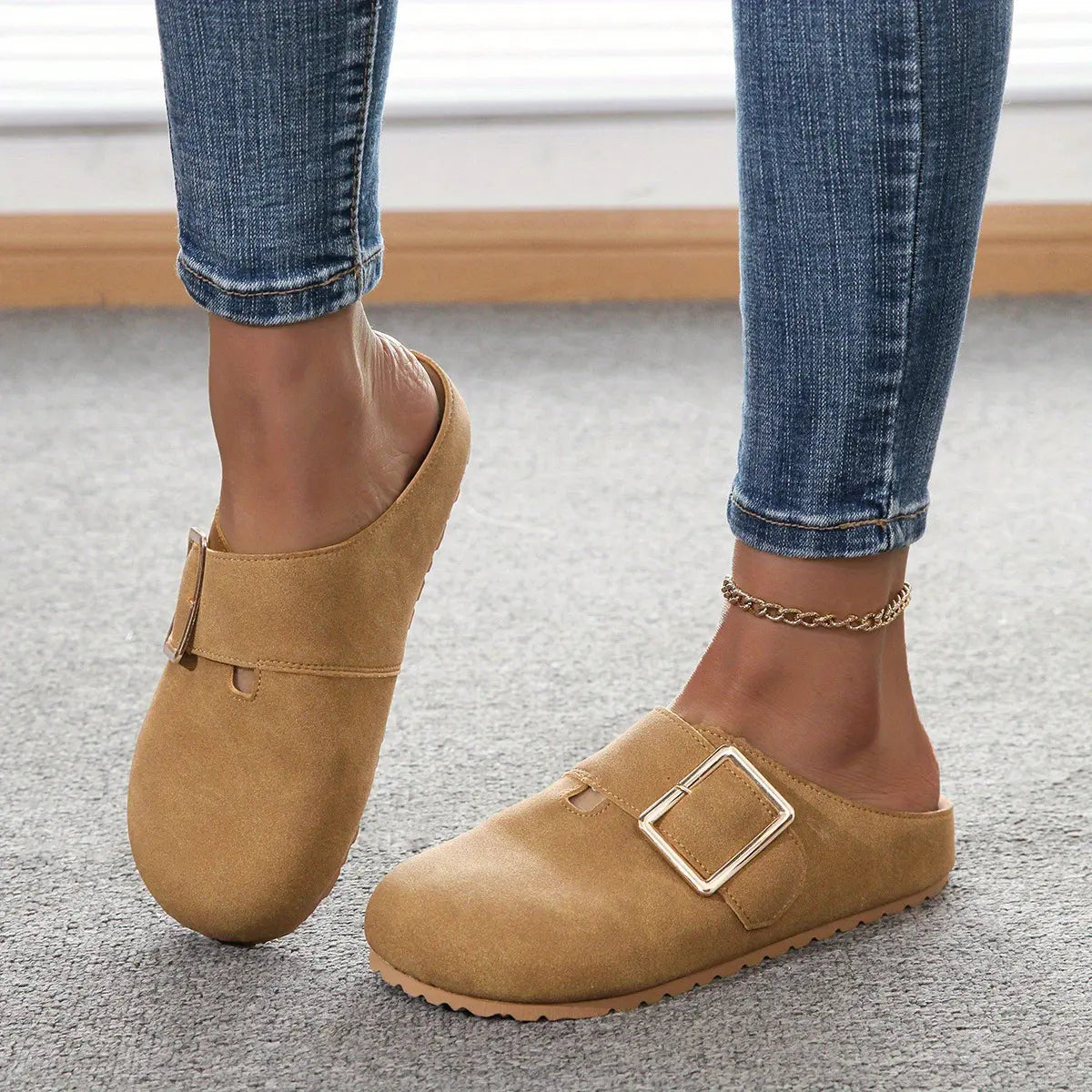 Mules femme marron camel à boucle SecretBombe