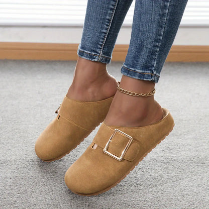 Mules femme marron camel à boucle SecretBombe