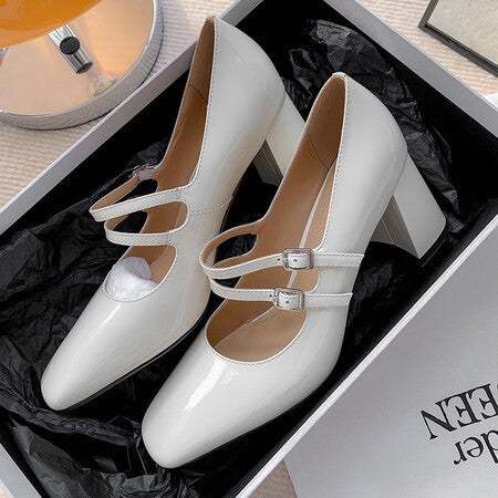 Escarpins blancs femme en cuir avec talon bloc