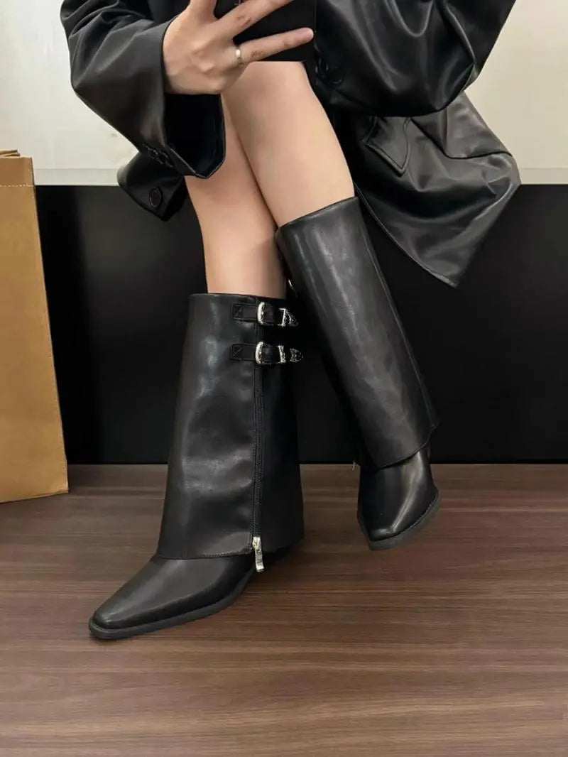 Bottes Femme Noir Talon Carré 