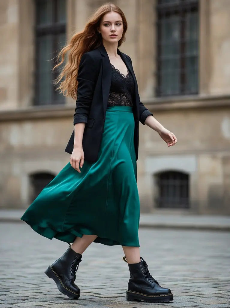 Chaussures femme talon moyen chunky de SecretBombe, style Martens, fermeture zippée frontale, look fashion européen