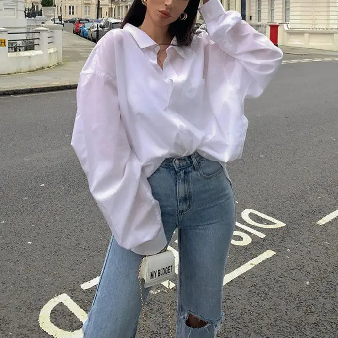 Chemise blanche femme oversize coupe loose élégante – SecretBombe