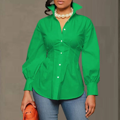 Chemise verte cintrée polyester confortable et raffinée