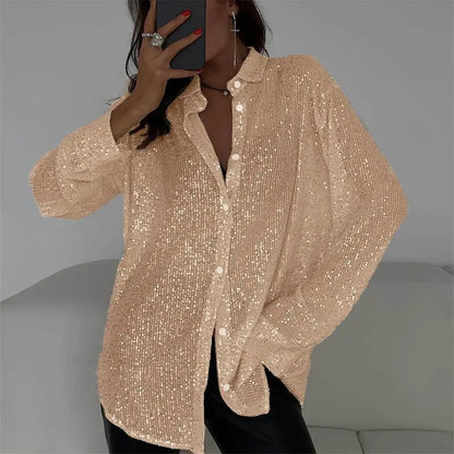 Chemise femme glamour avec sequins scintillants et col classique