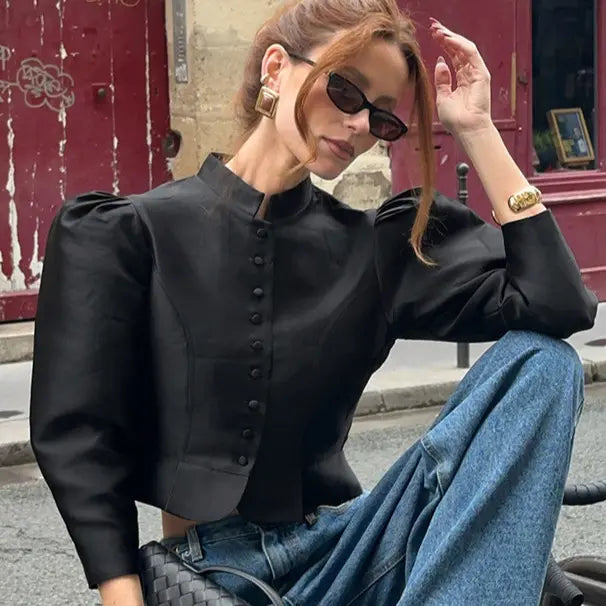 Chemise femme chic noire manches longues style bureau – secretbombe