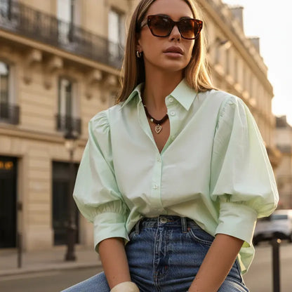 Chemise femme détail manches bouffantes élégant - SecretBombe