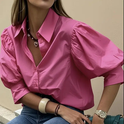 Chemise femme manches bouffantes casual chic coloris Framboise - SecretBombe