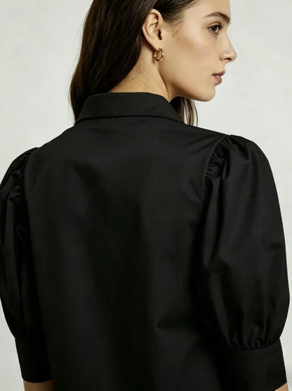 Chemise femme manches bouffantes coupe ample Noir vue produit - SecretBombe
