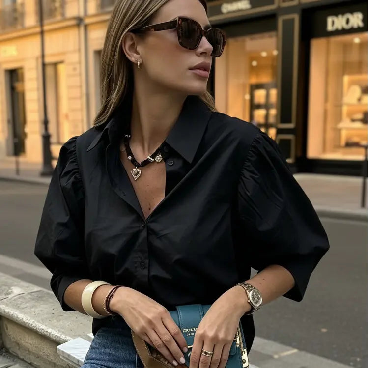 Chemise femme manches bouffantes coloris Noir - SecretBombe