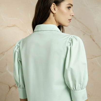 Chemise femme manches bouffantes style minimaliste coloris Vert Clair - SecretBombe
