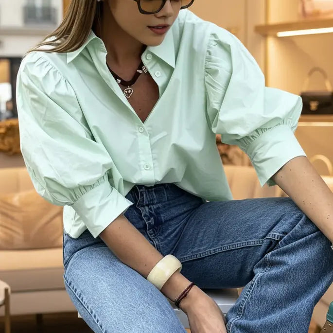 Chemise femme manches bouffantes vue de face coloris Vert - SecretBombe
