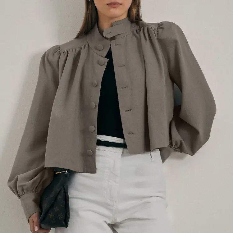 Chemise femme taupe à manches longues vue de dos SecretBombe