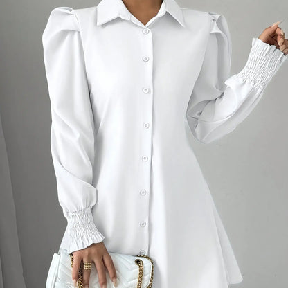 Chemise longue blanche femme manches lanterne élégante – SecretBombe