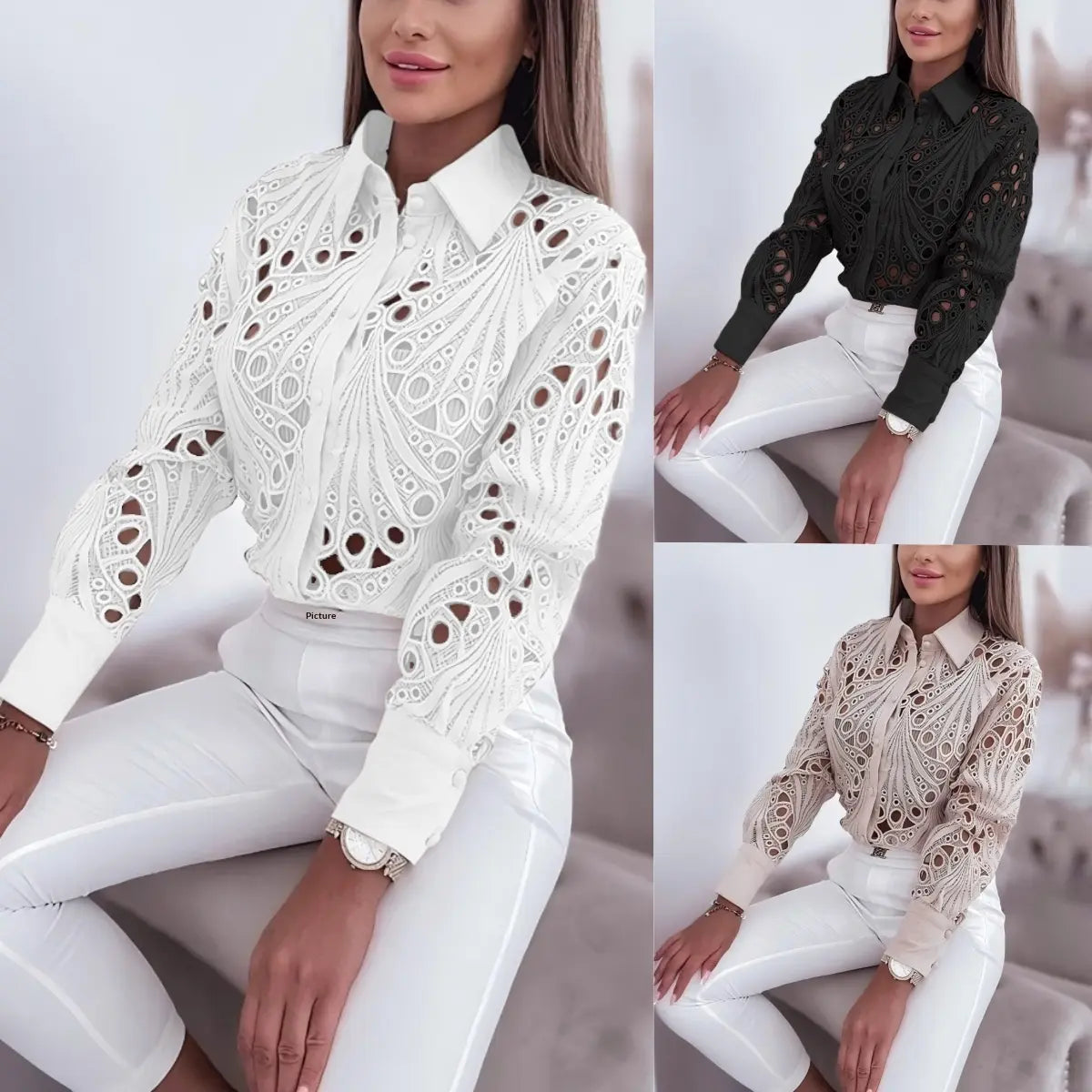 Chemisier blanc à broderie anglaise ajourée pour femme élégant et tendance.