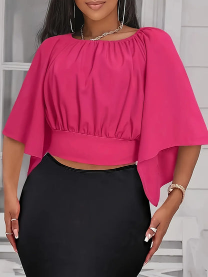 Chemisier femme coloris Rose manches pétale trois-quarts - SecretBombe