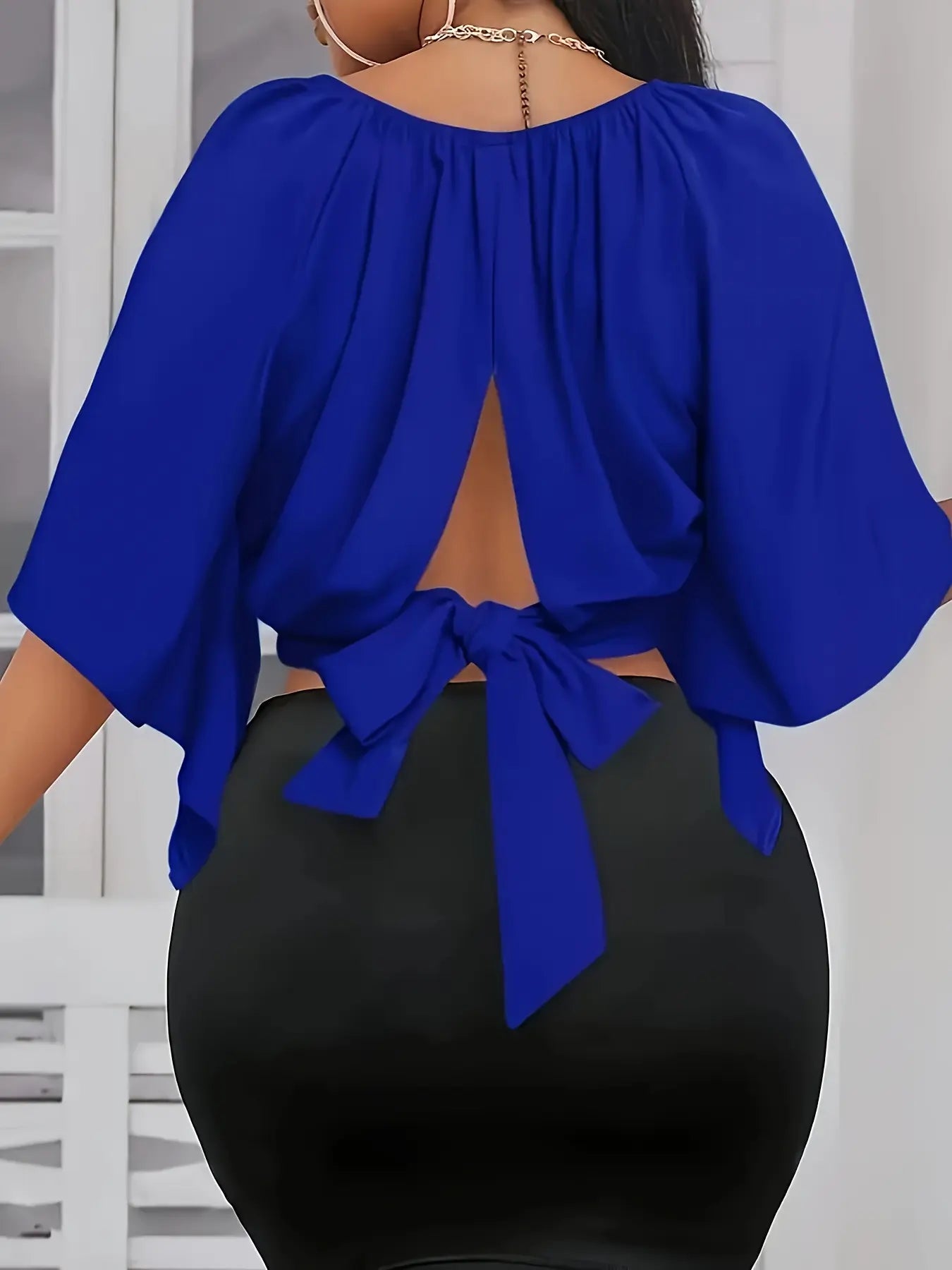 Chemisier femme coloris Bleu 100 % polyester grande taille - SecretBombe