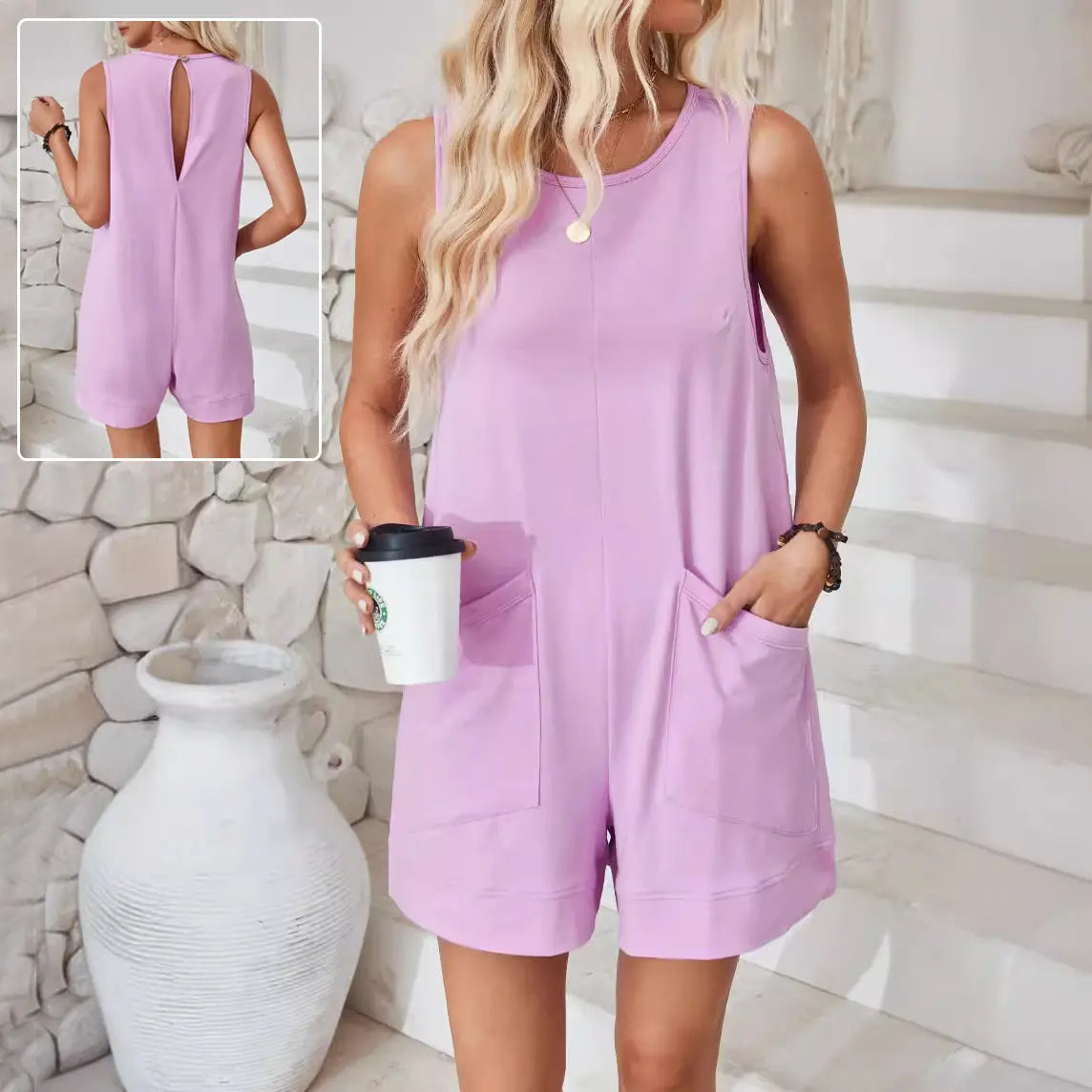Combi-short femme short ample, dos fendu et tissu respirant
