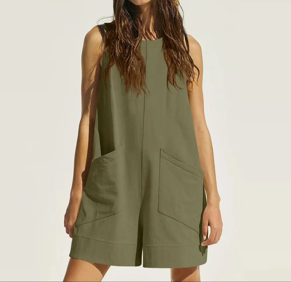 Combi-short été femme, poches à l’avant et coupe moderne