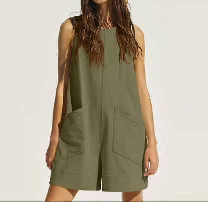 Combi-short été femme, poches à l’avant et coupe moderne