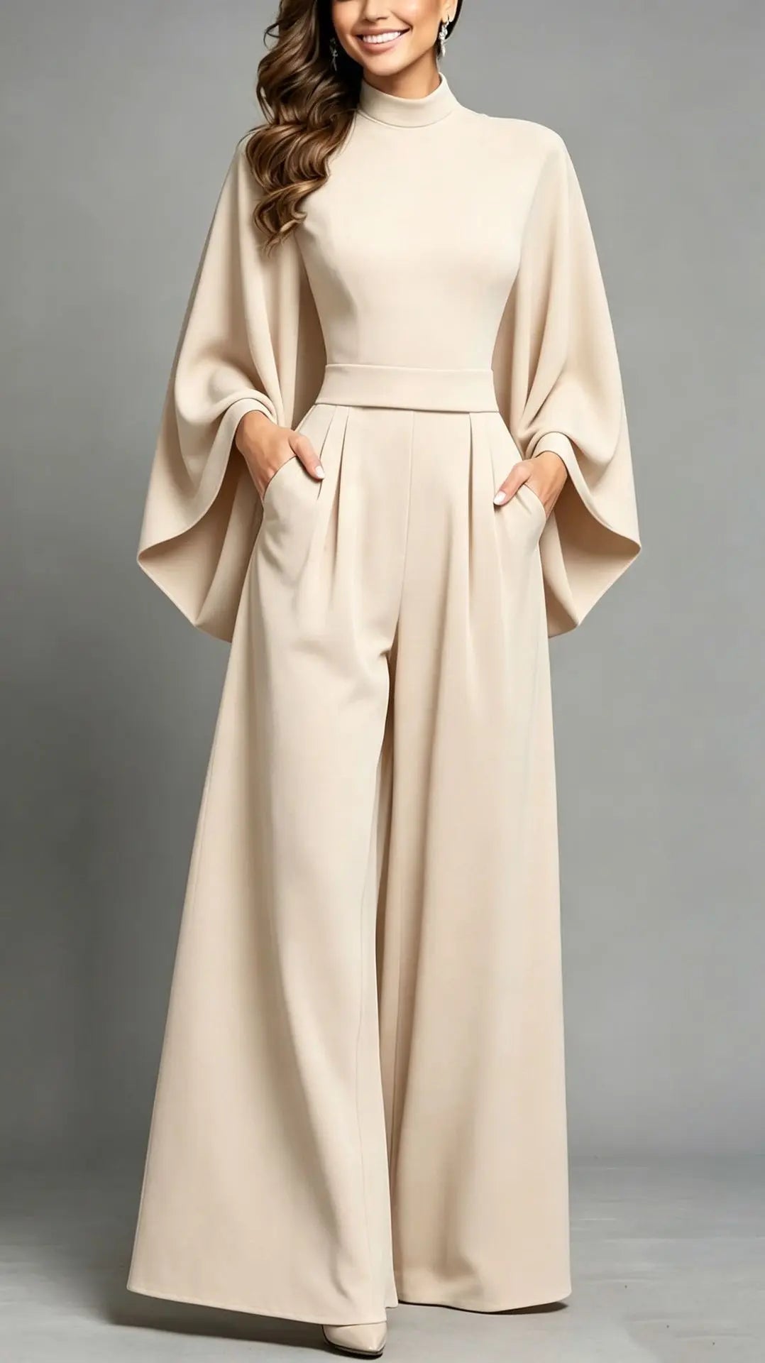 Combinaison pantalon femme beige à manches évasées SecretBombe
