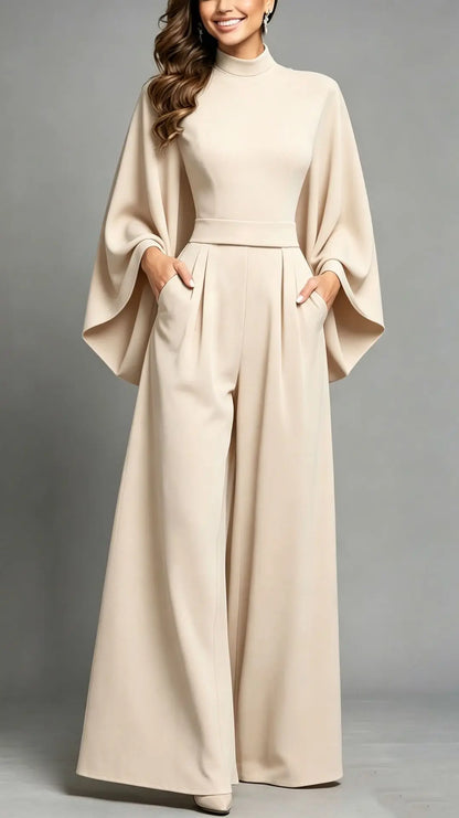 Combinaison pantalon femme beige à manches évasées SecretBombe