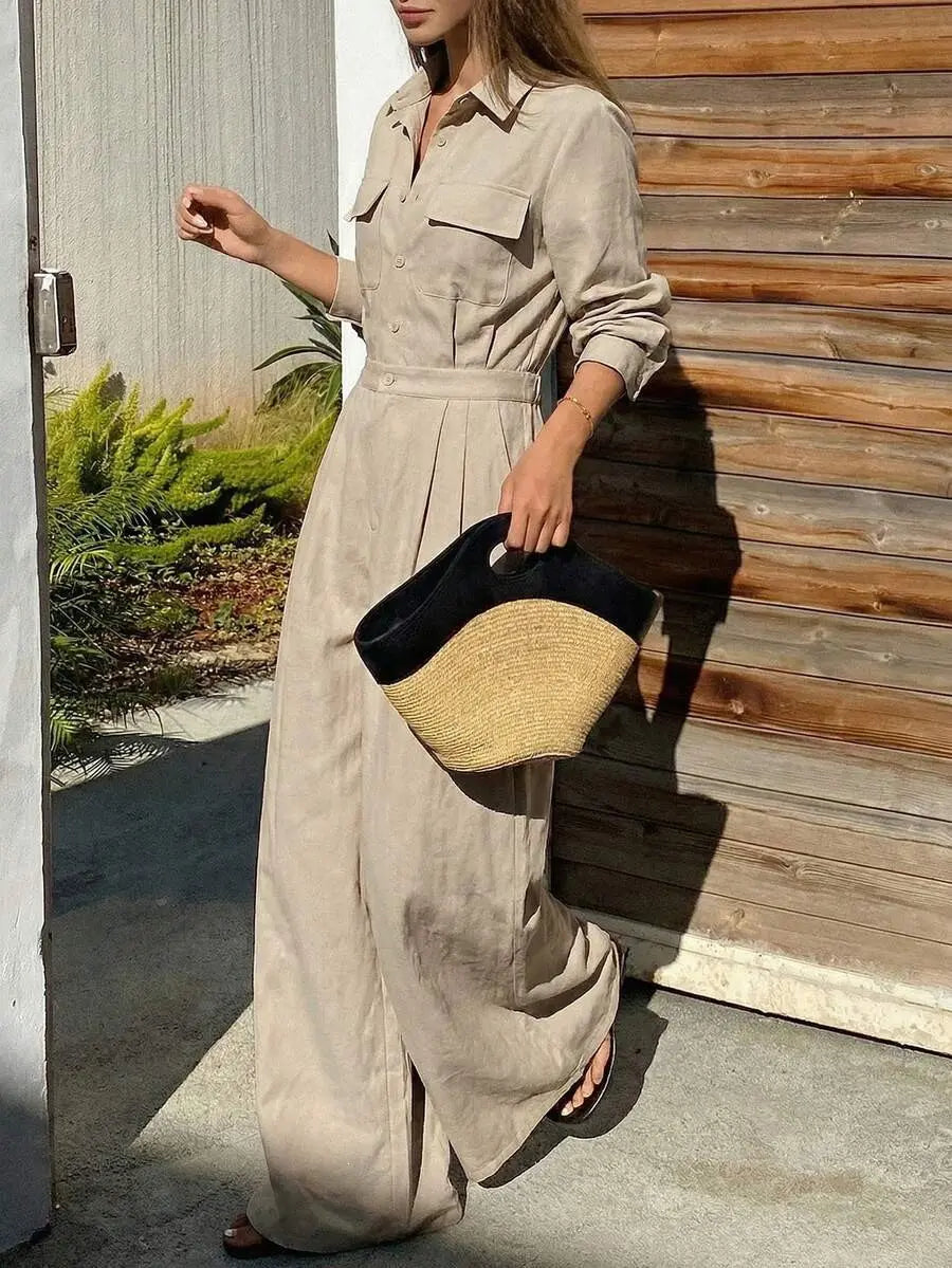 Combinaison pantalon beige femme à coupe élégante SecretBombe