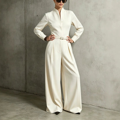  Combinaison blanche femme à pantalon large et coupe élégante SecretBombe