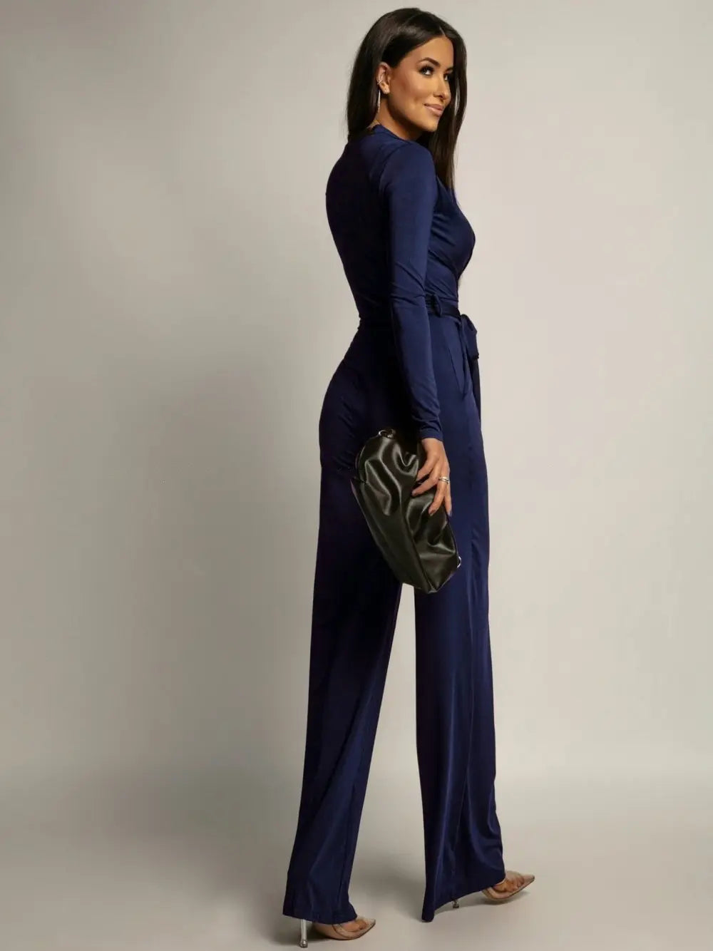 Combinaison femme bleu marine à manches longues au style chic SecretBombe