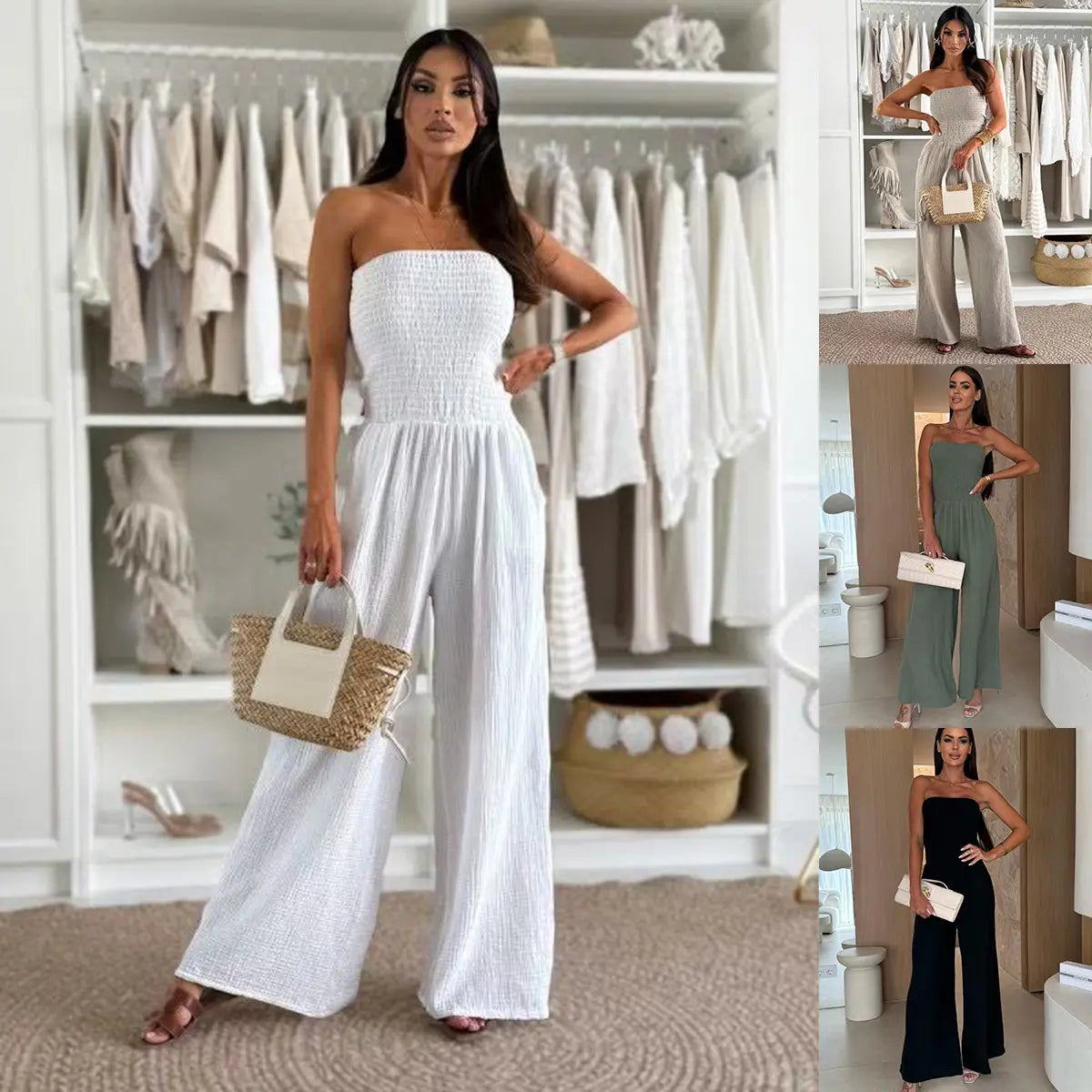 Combinaison bustier blanche fluide wide leg SecretBombe