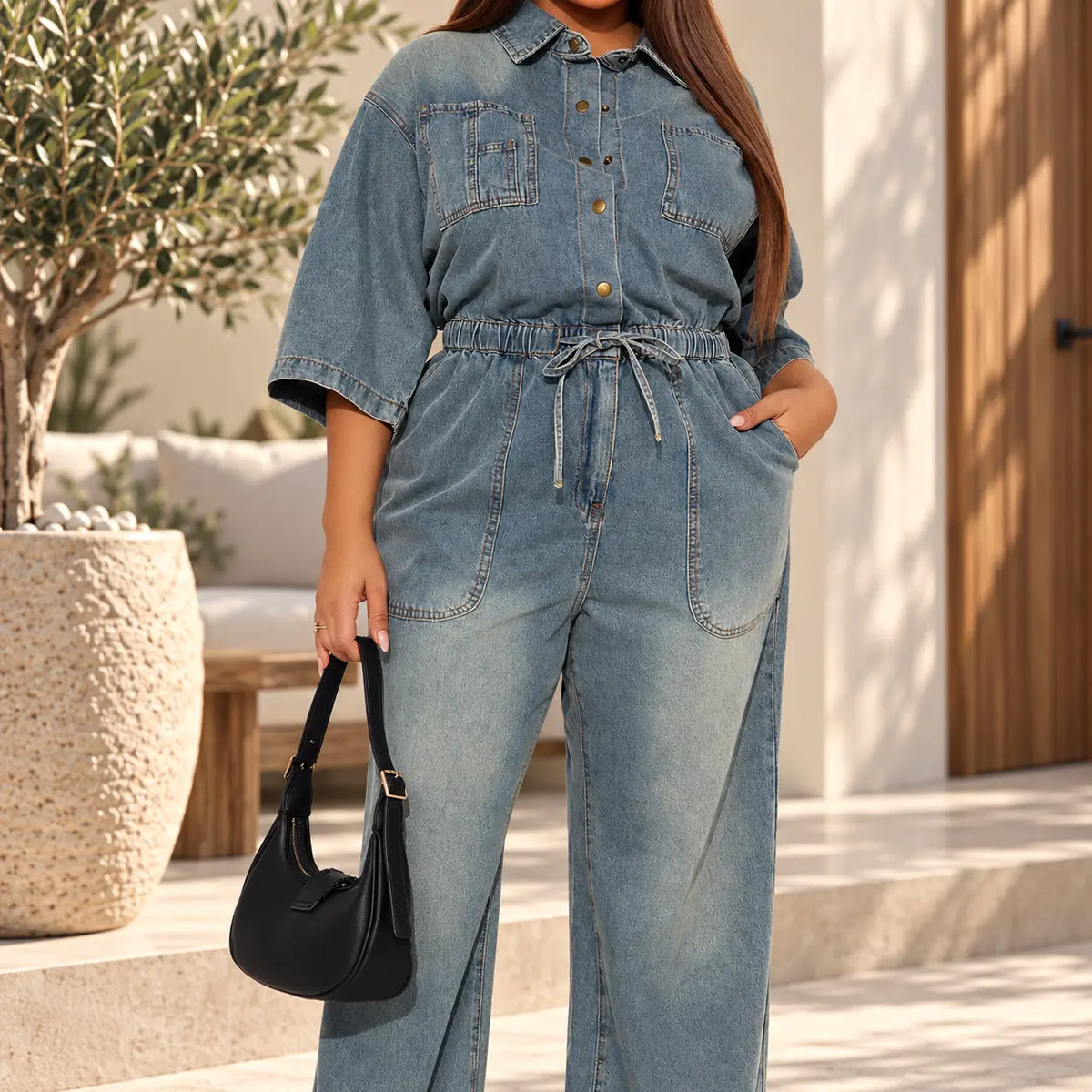 Combinaison denim femme à manches courtes SecretBombe