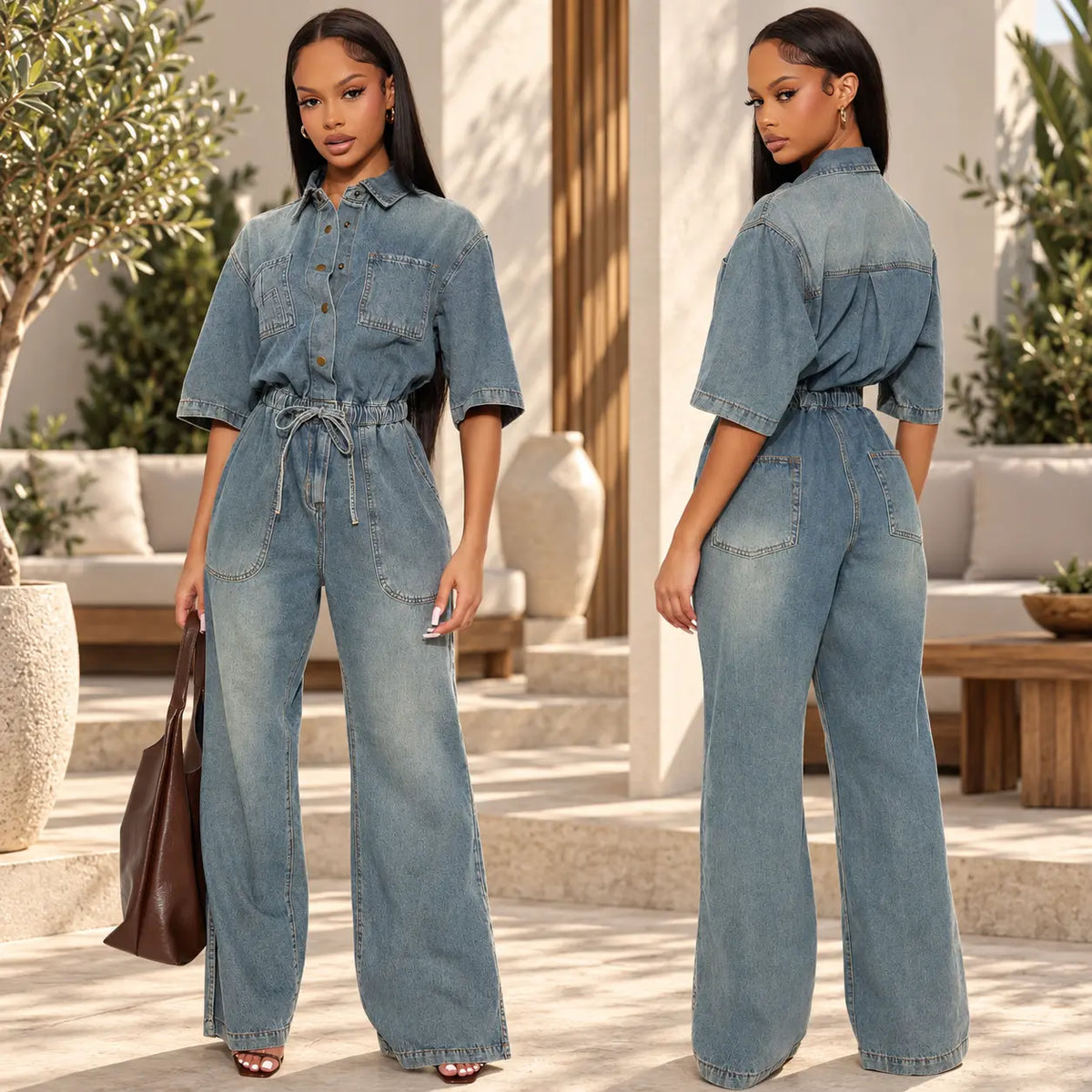 Vue de profil de la combinaison denim femme SecretBombe