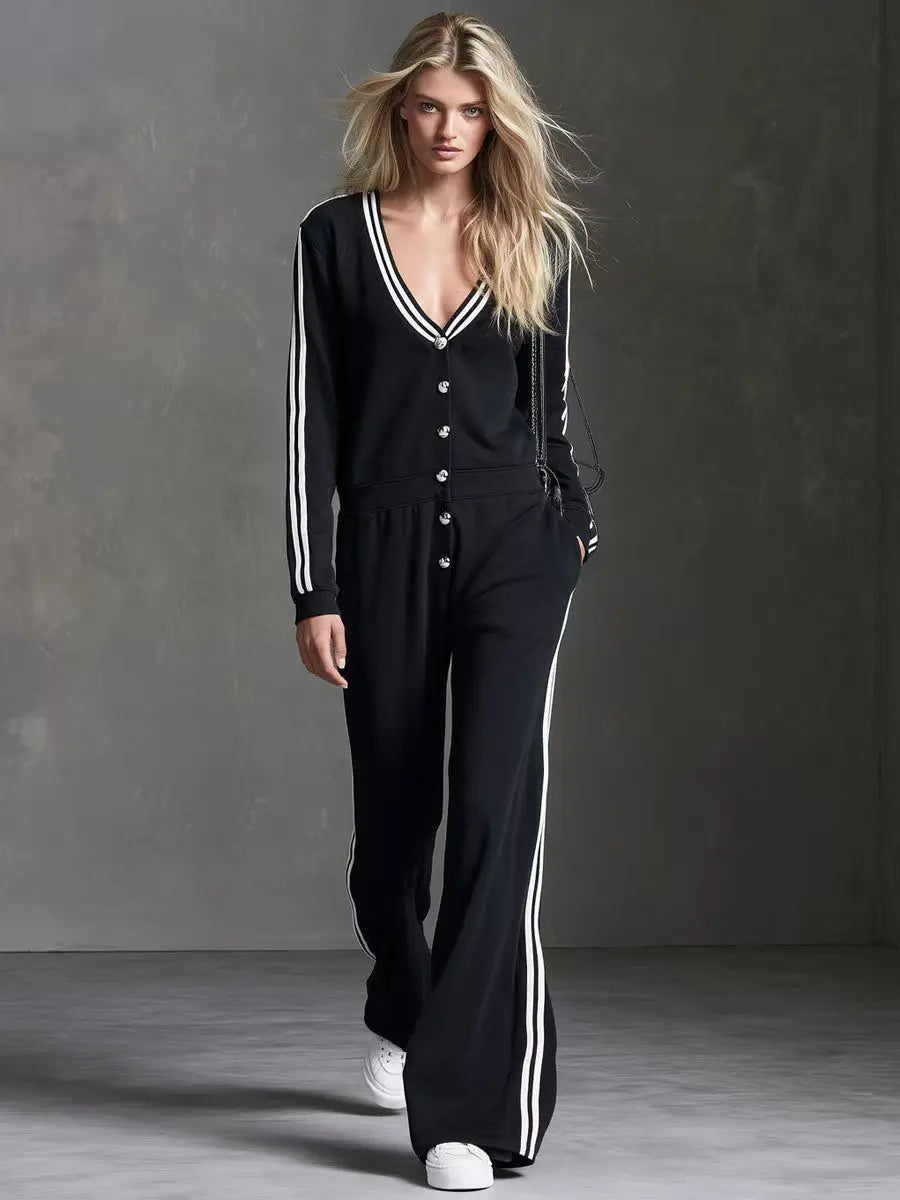 Combinaison pantalon noire femme à manches longues et coupe décontractée SecretBombe