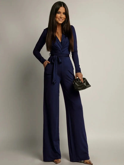 Combinaison femme bleu marine avec ceinture à nouer SecretBombe