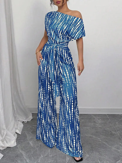Combinaison femme bleue imprimé  et pantalon large SecretBombe