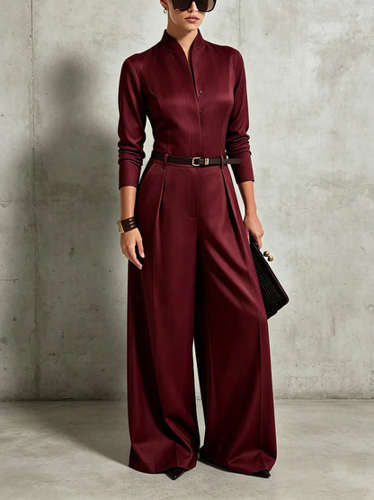 Combinaison femme bordeaux à ceinture et pantalon fluide SecretBombe