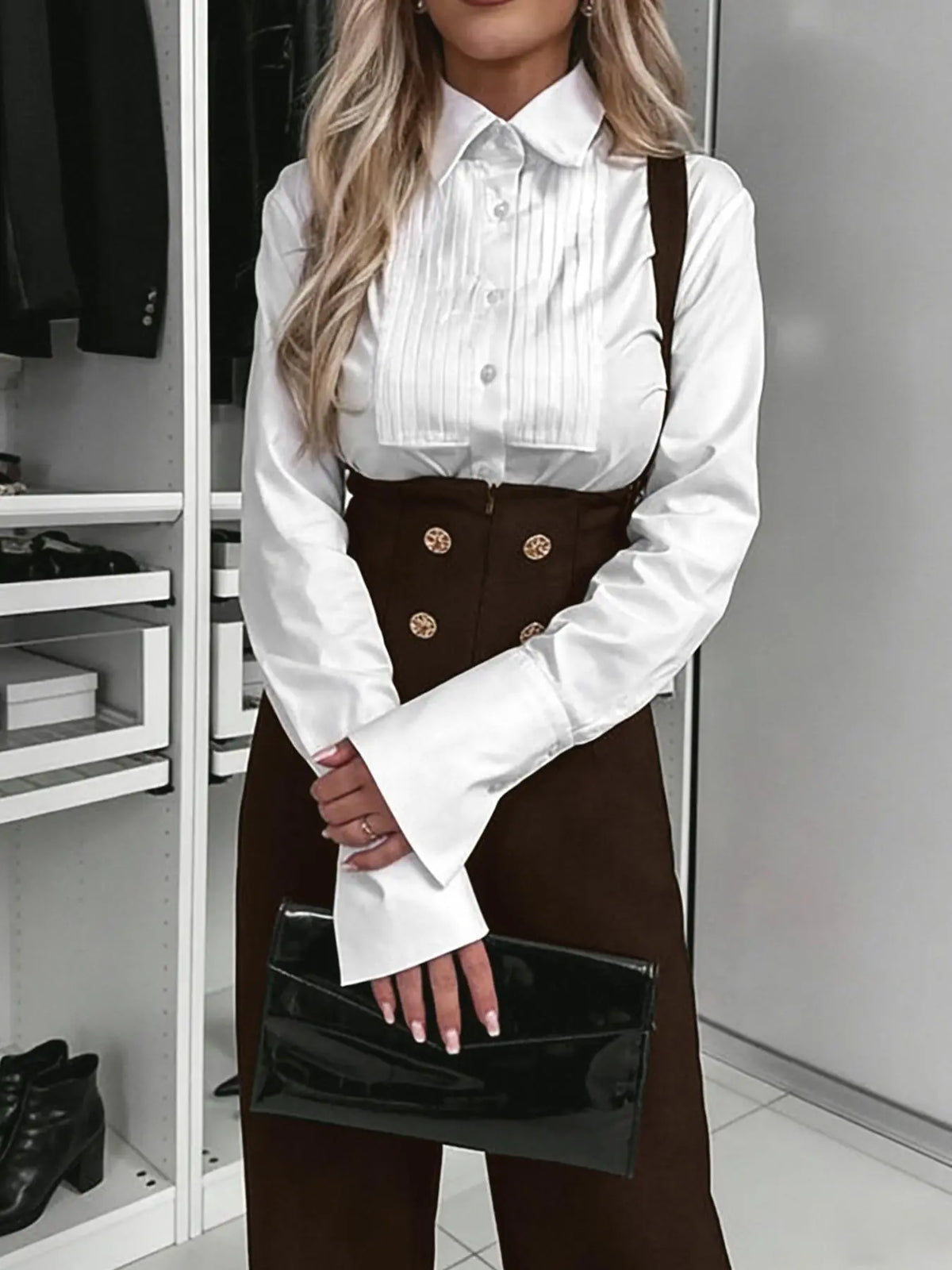 Combinaison femme marron à bretelles et jambes larges SecretBombe