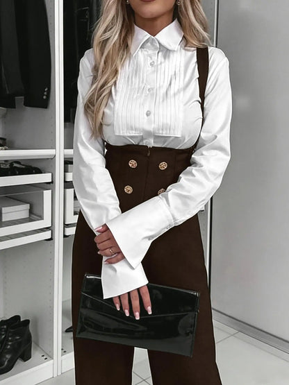 Combinaison femme marron à bretelles et jambes larges SecretBombe